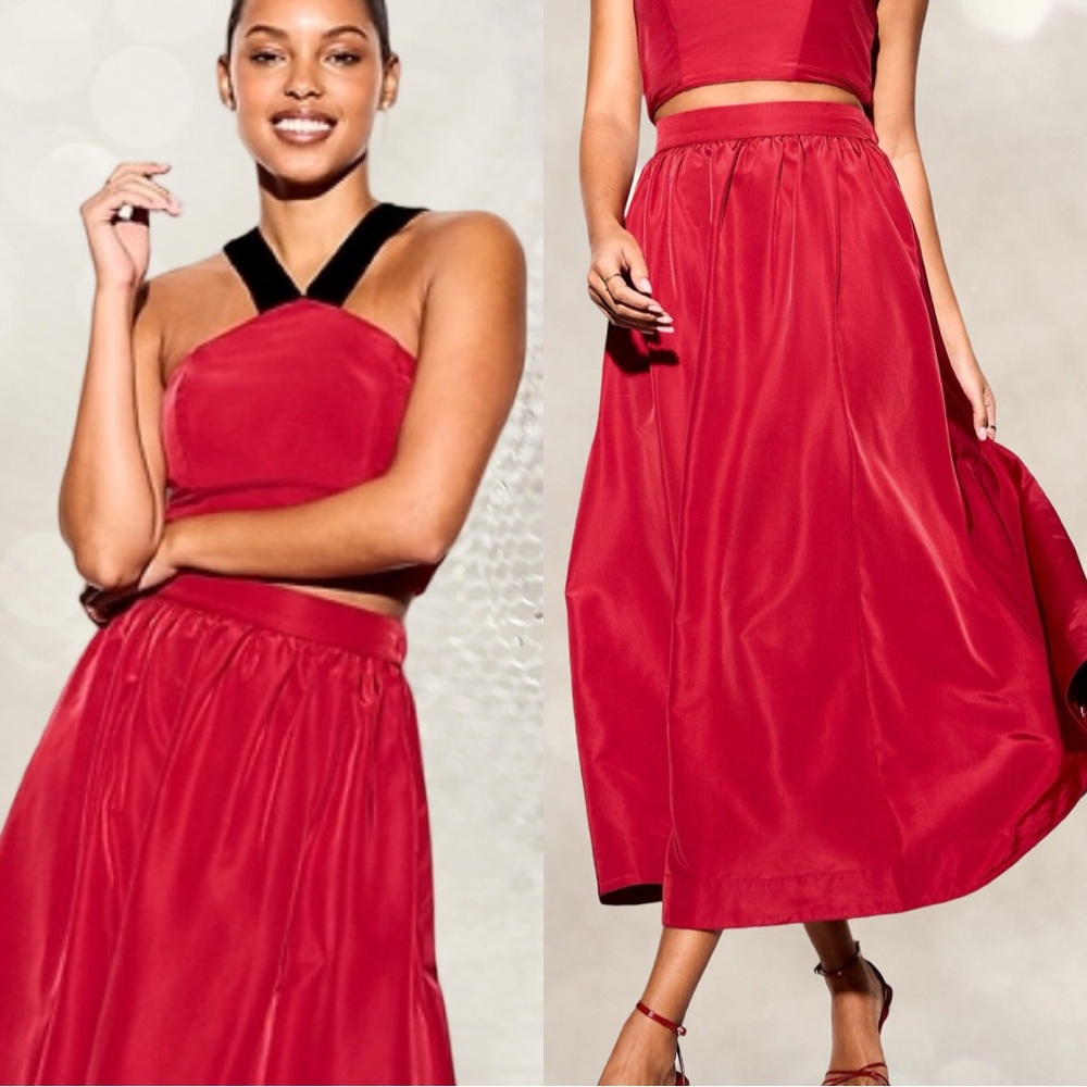 NWTS🌹THE OCCASION XL🌹ELITE LINE CRIMSON RED TAFFETA FIT & FLARE TOP SKIRT SET - Picture 8 of 16